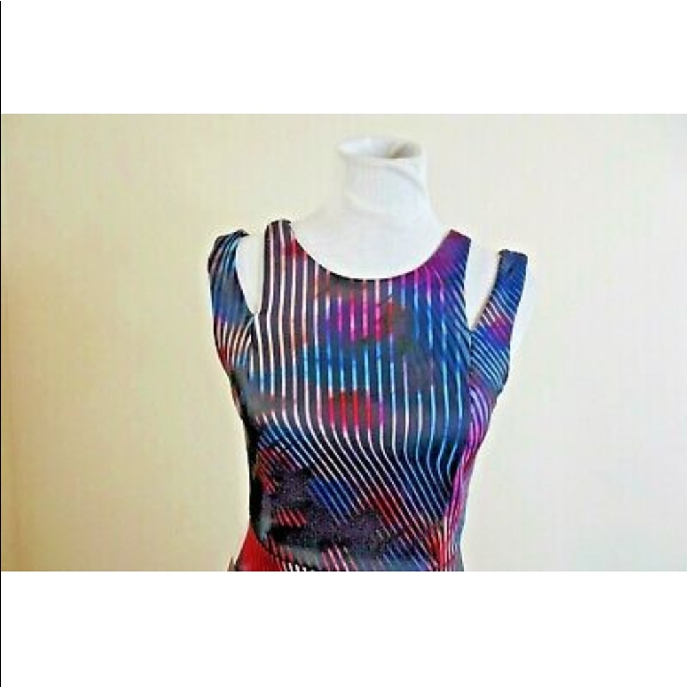 BEBE Womens Bodycon DRESS - Size Small - BLACK Striped Guzel Floral - Picture 5 of 8